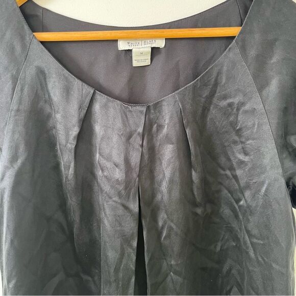 WHBM White House Black Market Black 100% Silk Scoop Neck Blouse - Picture 6 of 7